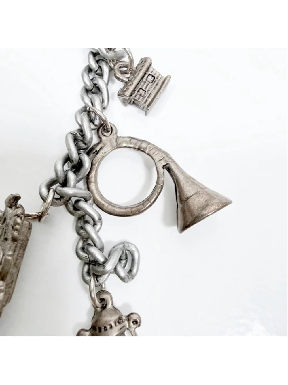 VTG Silversmith Style Alpine German Souvenir Charm Key Ring Lantern Cuckoo Clock